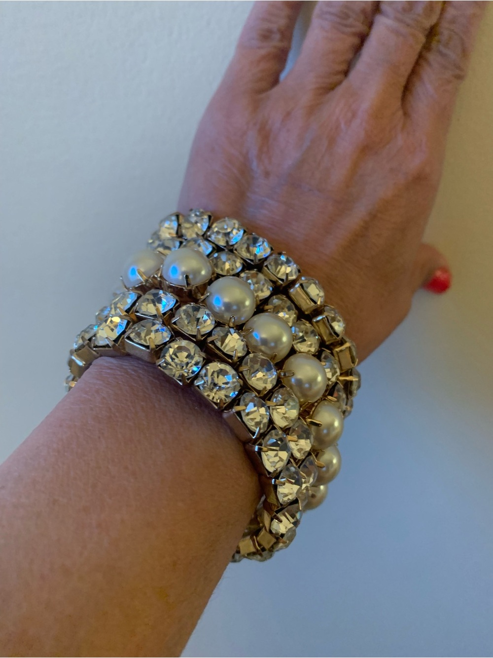 Gold Tone Pearl & Crystal Statement Bracelet - Women Jewelry